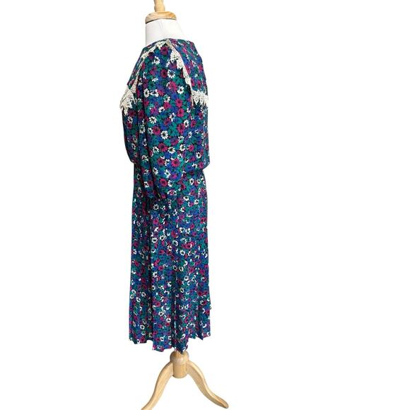 JAMIE Pleated Midi Dress Ditzy Floral 90's Prairie Collar Cottagecore Women's 10 - Picture 4 of 7